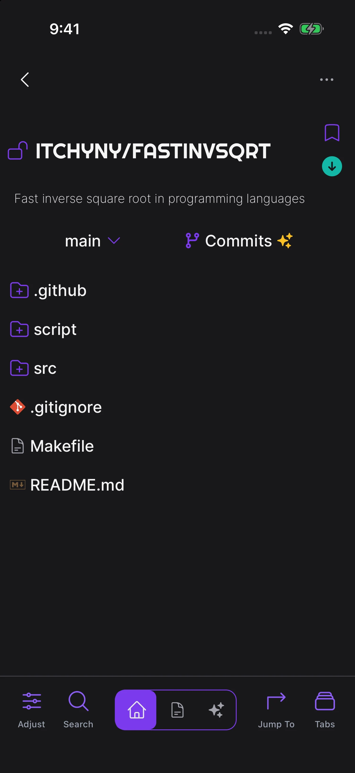 Mobile repository navigation in Gitscrolls